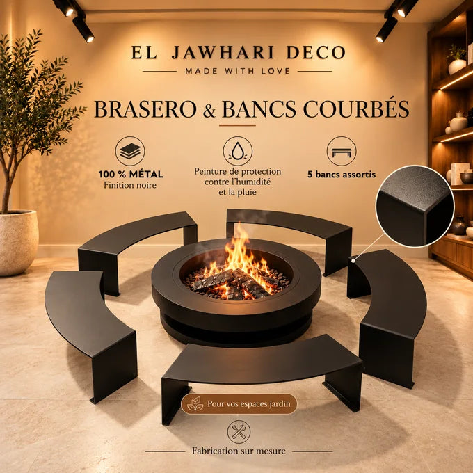 Ensemble Brasero & 5 Bancs Courbés — L’Art des Soirées en Plein Air